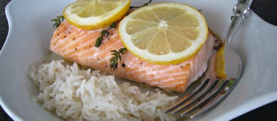 Zitronenlachs mit Kokosreis