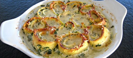 Gratinierte Kräuterquark-Crêpes