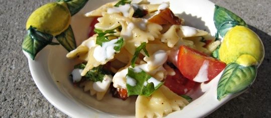 Pastasalat mit Mozzarella-Sauce