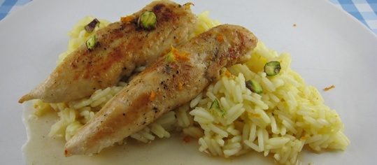 Poulet mit Honig-Jus auf Orangen-Jasminreis